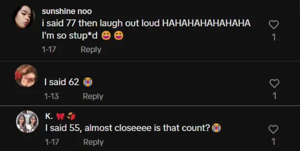 People commenting in a TikTok post that they got the answer wrong.